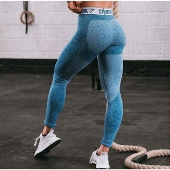 Gymshark Flex Seamless Leggings Workout Tights Heathered Blue Teal size S - Picture 14 of 15
